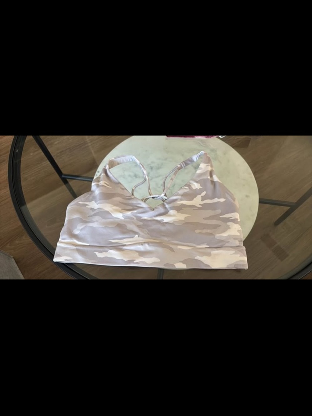 Athleta Camo Crisscross Strappy Sports Bra in Neutral Tones